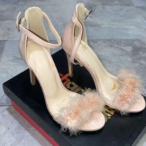 Brand new Charlotte Russe blush pink faux fur heels size 6 women nude shoe